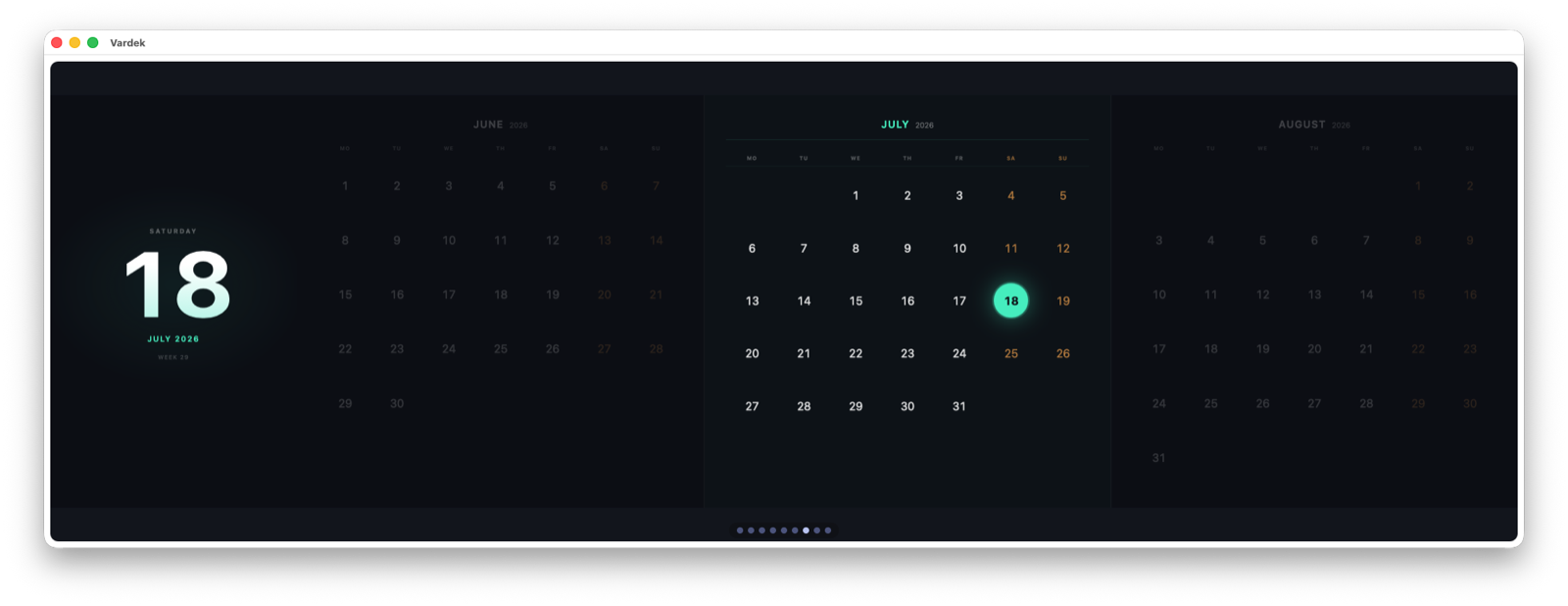 Vardek calendar widget