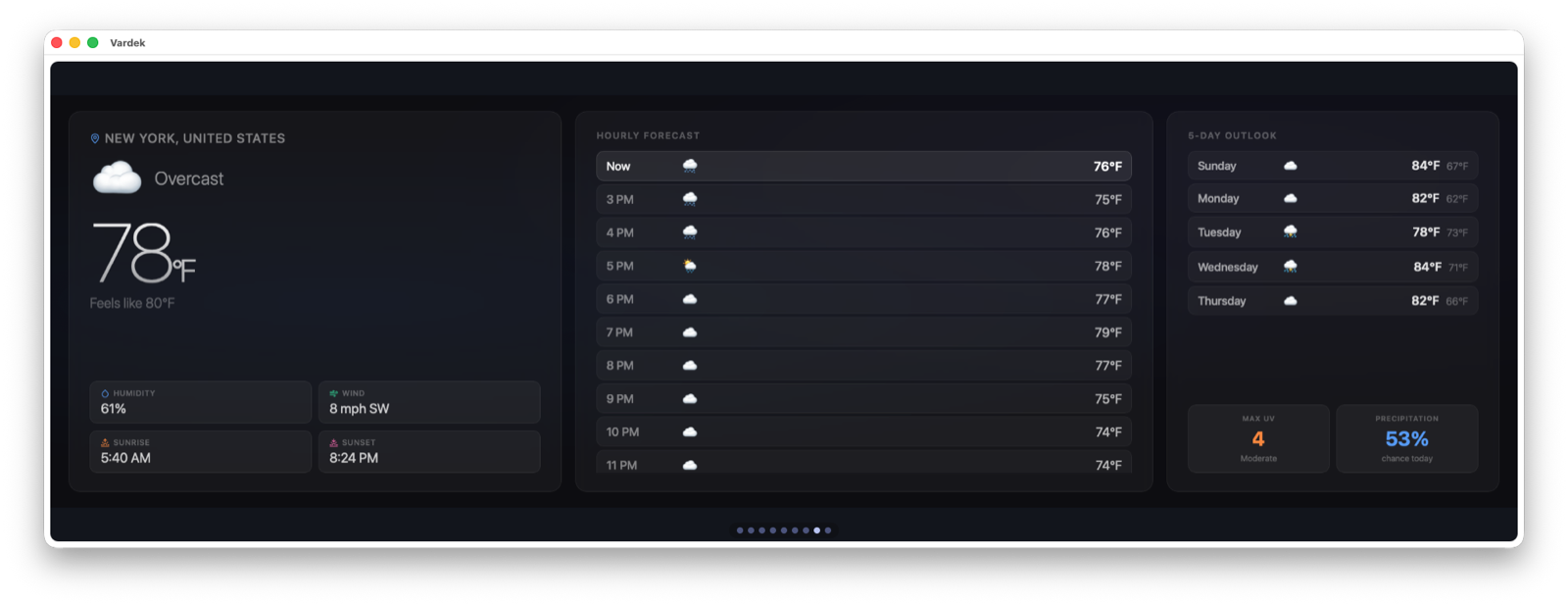 Vardek weather widget running on the Corsair Xeneon Edge™